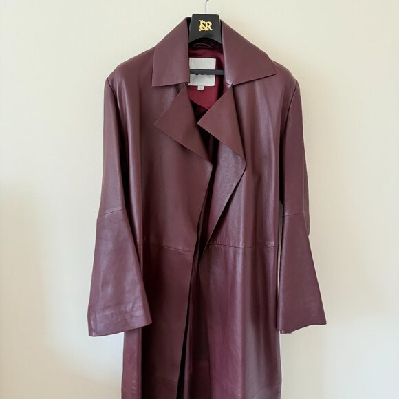 COS - Oversized leather trench coat burgundy - Picture 4 of 16